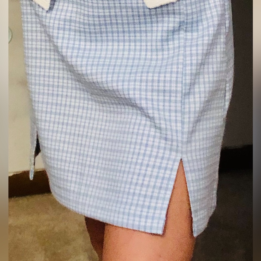 Super cute light blue plaid skirt!